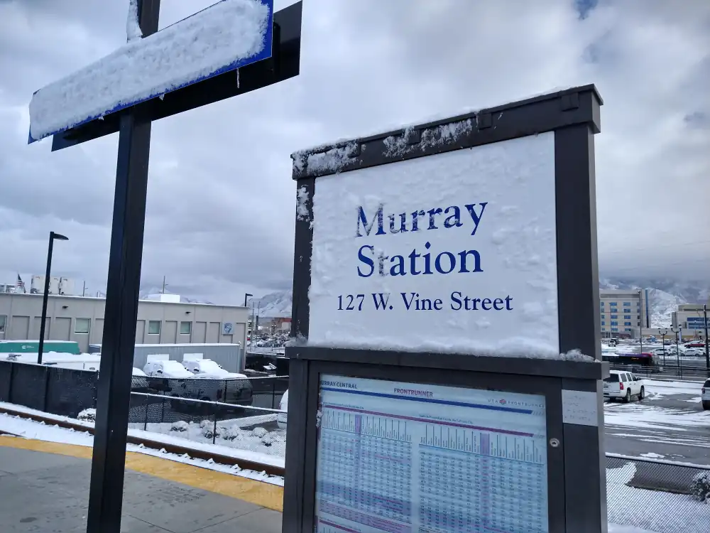 Sign on the Murray Central FrontRunner platform